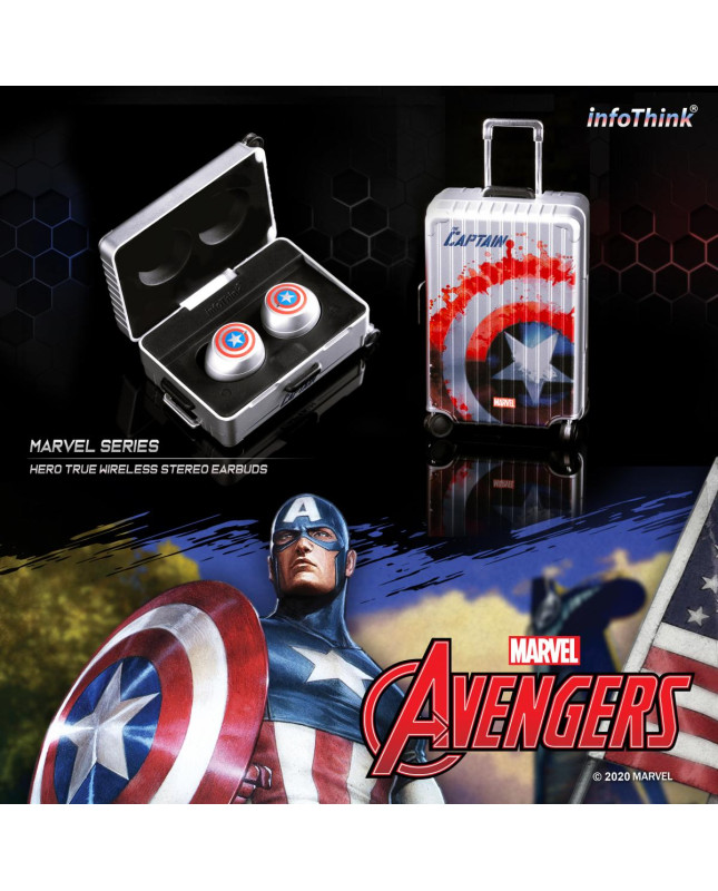 infoThink Marvel Series Les héros True Wireless Bluetooth Headphones - Captain America