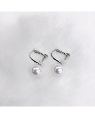 銀色珍珠夾式耳環 8.5-9.0 毫米