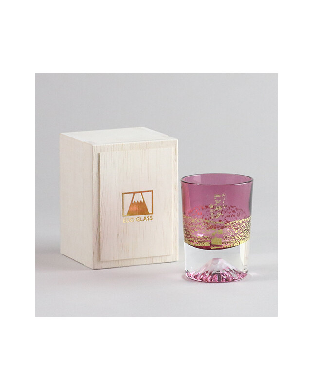 Kimoto Glass Gold Leaf Fuji Sake Cup Red Tajima Glass Koji 2 pcs